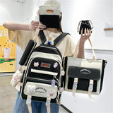 5pcs/set School Backpack Bag for Teenager Girls Large Capacity School Shoulder B