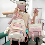 5pcs/set School Backpack Bag for Teenager Girls Large Capacity School Shoulder B