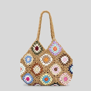 Bohemia Crocheted Shoulder Bag for Women Vintage Plaid Handbag