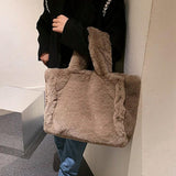 Winter Faux Fur Large Handbag High Capacity Fluffy Shoulder Crossbody Bag