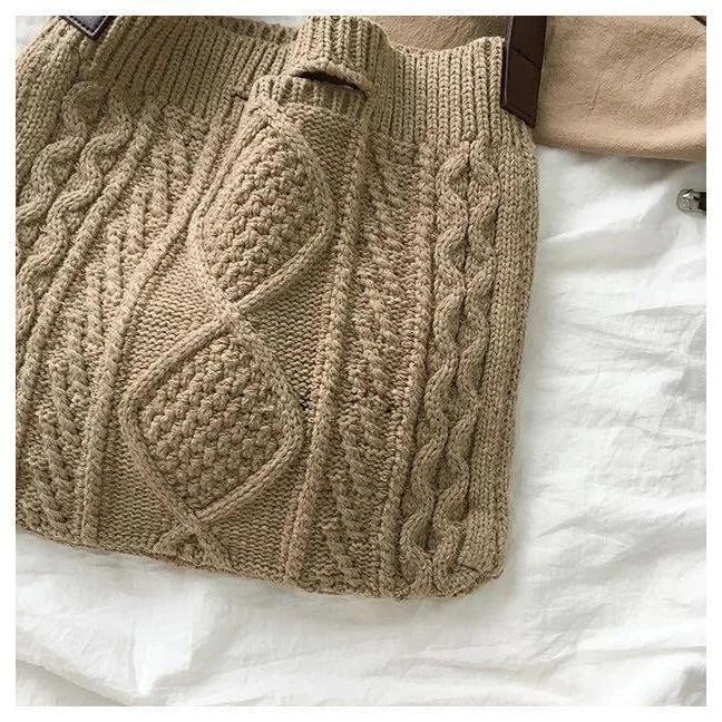 Vintage Knit Women Open Shopper Top-handle Bag