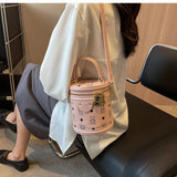 ASHINE Cylinder Bucket Bag Leather Shoulder Crossbody Bag