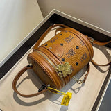 ASHINE Cylinder Bucket Bag Leather Shoulder Crossbody Bag