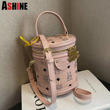 ASHINE Cylinder Bucket Bag Leather Shoulder Crossbody Bag