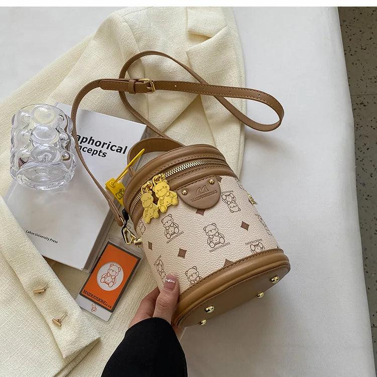 ASHINE Cylinder Bucket Bag Leather Shoulder Crossbody Bag