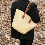 Large Capacity Straw Beach Bag Summer Handbag Purse Travel Shopper Shoulder Bag