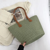 Large Capacity Straw Beach Bag Summer Handbag Purse Travel Shopper Shoulder Bag