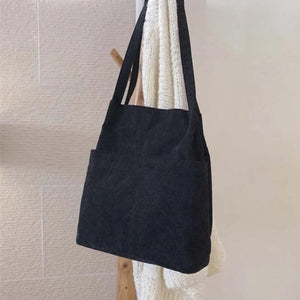 Corduroy Bucket Bag Women Shoulder Bag Vintage Shopping Bags Lightweight Pouch