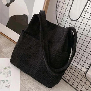Corduroy Bucket Bag Women Shoulder Bag Vintage Shopping Bags Lightweight Pouch