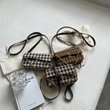 Houndstooth Flap Shoulder Messenger Purses Chains Vintage Handbags