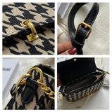 Houndstooth Flap Shoulder Messenger Purses Chains Vintage Handbags
