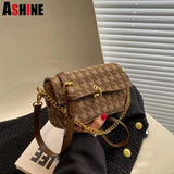 Houndstooth Flap Shoulder Messenger Purses Chains Vintage Handbags