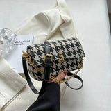 Houndstooth Flap Shoulder Messenger Purses Chains Vintage Handbags
