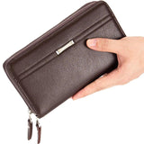 Mens Long Wallet Double Zipper Purses Durable Phone Cash Holder WBL49