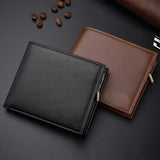 Men's Short Wallet Triple Fold Zipper PU Wallet Multi-Card Slot