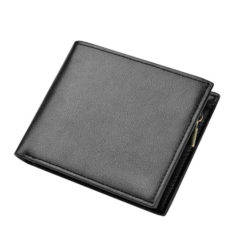 Men's Short Wallet Triple Fold Zipper PU Wallet Multi-Card Slot