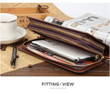 Men Clutch Wallet Large Capacity Double Zipper Phone Pouch Leather Wallet