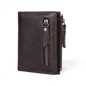 Men's Leather Short Two-fold Zipper Wallet