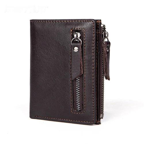 Men's Leather Short Two-fold Zipper Wallet