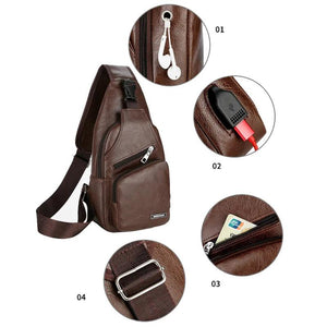 Men Leather USB Charging Casual Sports Backpack