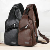 Men Leather USB Charging Casual Sports Backpack