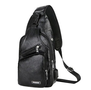 Men Leather USB Charging Casual Sports Backpack