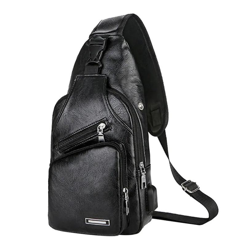 Men Leather USB Charging Casual Sports Backpack