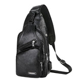 Men Leather USB Charging Casual Sports Backpack