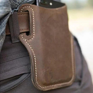 Men Leather Vertical Pockets Outdoor Phone Bag