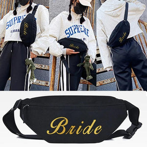 Bride Letter Print Waist Bag Outdoor Fitness Running Tote Bum Bag Zip Fanny Pack