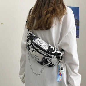 Nylon Crossbody Shoulder Bag Gothic Chest Pack Wild Girl Zipper Pockets