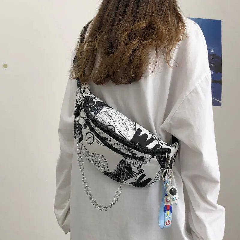 Nylon Crossbody Shoulder Bag Gothic Chest Pack Wild Girl Zipper Pockets