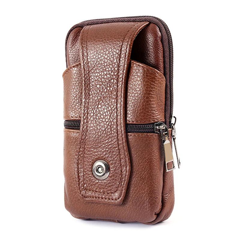 Men Leather Waist Bag Mobile Phone Bum Pouch