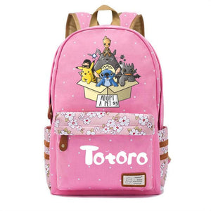 Anime Totoro Zipper Backpack Student Cartoon Schoolbag Canvas Pink