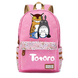 Anime Totoro Zipper Backpack Student Cartoon Schoolbag Canvas Pink