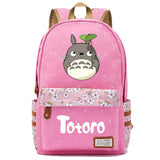 Anime Totoro Zipper Backpack Student Cartoon Schoolbag Canvas Pink
