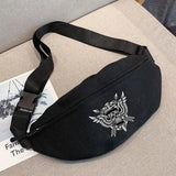 Canvas Men Chest Bag Skull Printing Waist Pack Crossbody Shoulder Bag