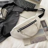 Canvas Chain Fanny Waist Bag Zipper Chest Bag Sport Travel Girl Waist Belt Bags