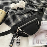 Canvas Chain Fanny Waist Bag Zipper Chest Bag Sport Travel Girl Waist Belt Bags