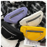 Canvas Chain Fanny Waist Bag Zipper Chest Bag Sport Travel Girl Waist Belt Bags