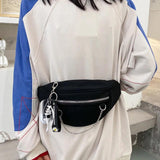 Canvas Chain Fanny Waist Bag Zipper Chest Bag Sport Travel Girl Waist Belt Bags