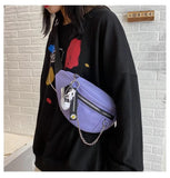 Canvas Chain Fanny Waist Bag Zipper Chest Bag Sport Travel Girl Waist Belt Bags