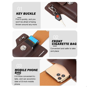 Men Leather Waist Bag Large Capacity Multi-layer Buckle Box Bag