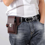 Men Leather Waist Bag Large Capacity Multi-layer Buckle Box Bag