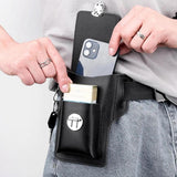 Men Leather Waist Bag Large Capacity Multi-layer Buckle Box Bag