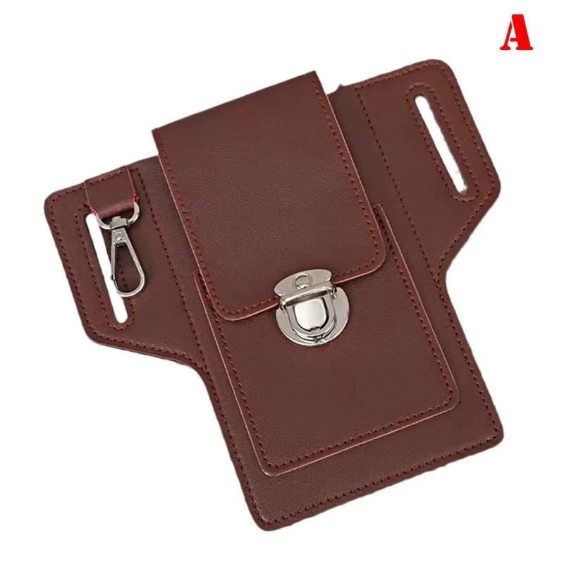 Men Leather Waist Bag Large Capacity Multi-layer Buckle Box Bag