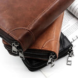 Men's Retro PU Leather Double Zipper Wallet