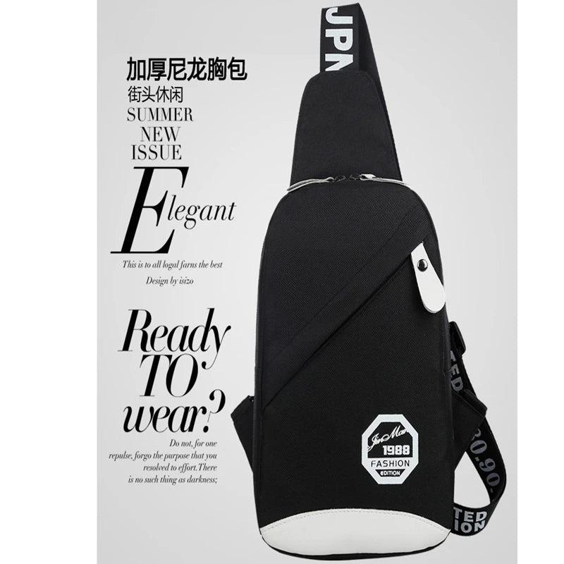 Men Nylon Sport Sling Shoulder Small Bag Chest Pack Backpack USB Charging