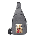 Men Shoulder Chest Pack Canvas Waist Packs Sling Bag Funny Print Outdoor Sport M