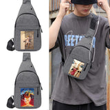 Men Shoulder Chest Pack Canvas Waist Packs Sling Bag Funny Print Outdoor Sport M